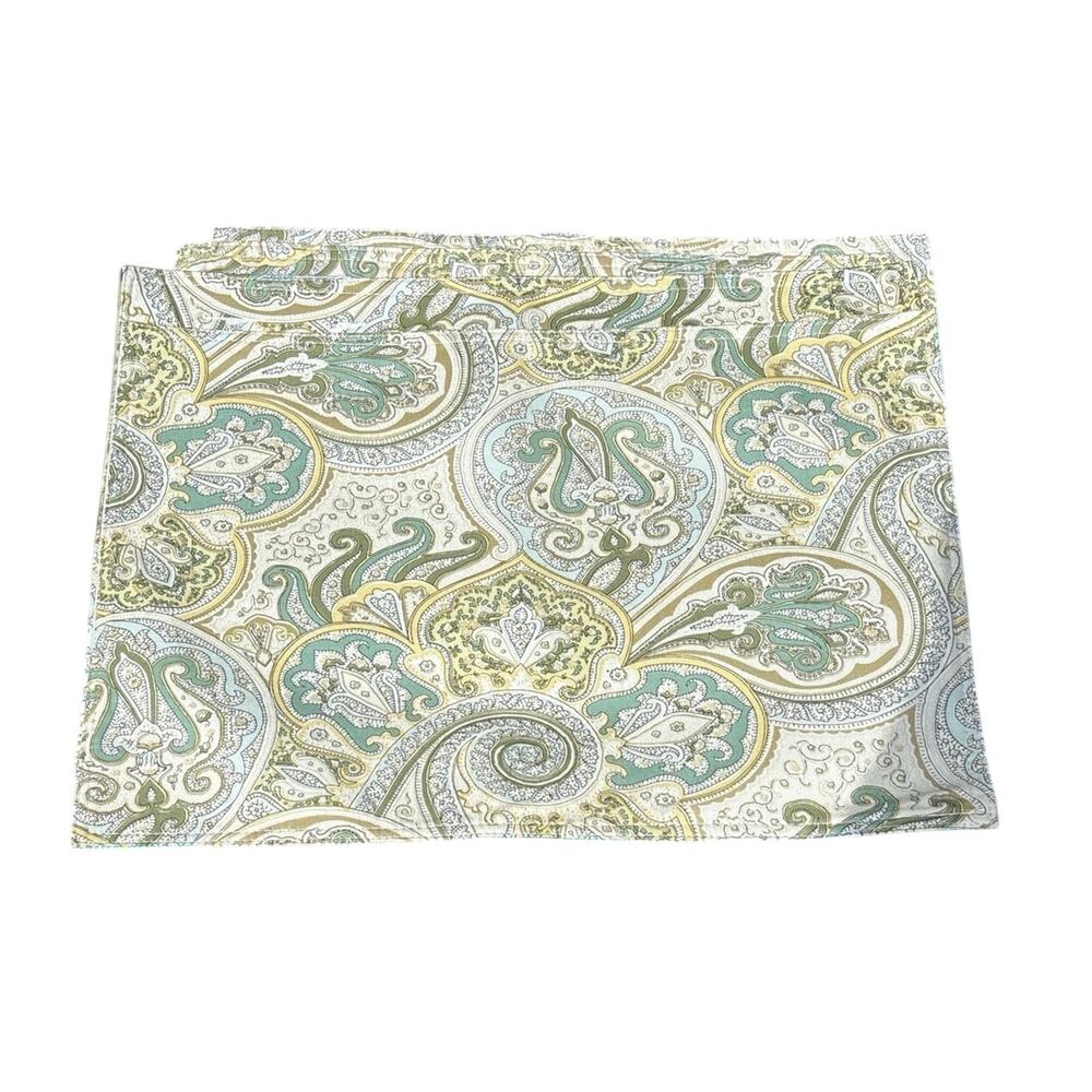 Waverly Inspirations Placemats Set of 6 Green Paisley Boho Cottage Reversible.